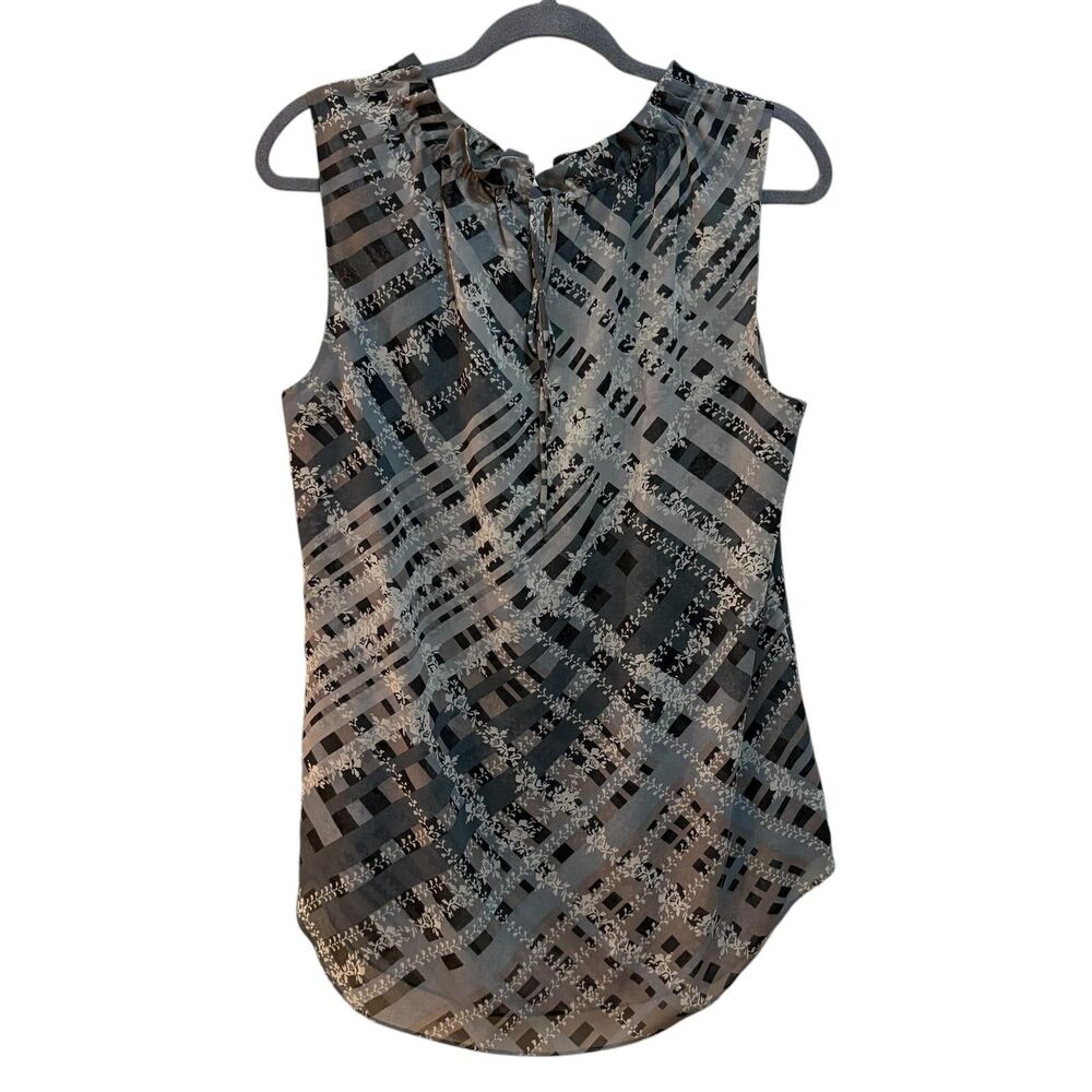 CAbi Blouse Womens Medium Gray Plaid Ruffle Neck Sleeveless Lightweight Top - Picture 3 of 6